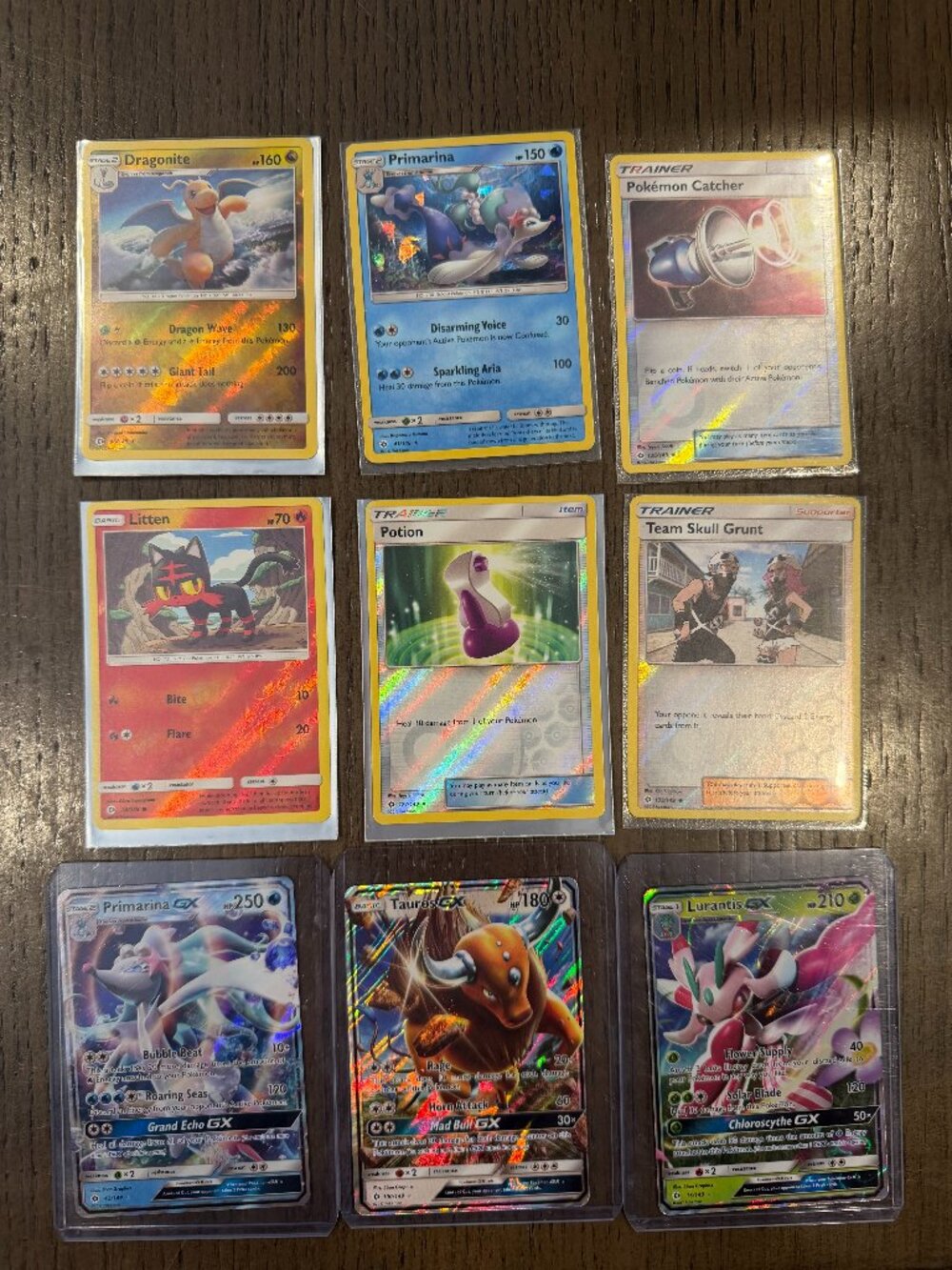 Lot of 9 Pokémon Sun & Moon Cards Primarina GX. Tauros GX, Lurantis GX Rest HOLO